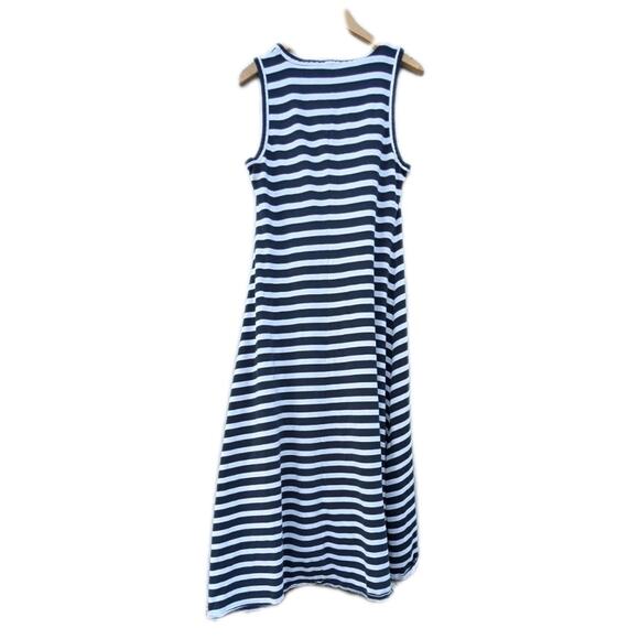 J Crew Women's Nautical Striped Jersey Knit Maxi Dress Sz M Coastal Hi Low - Picture 4 of 7